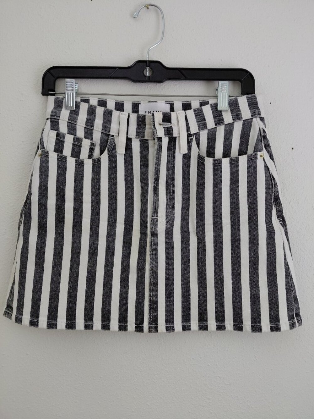 Frame Le Mini Beatnik Stripe Denim Skirt